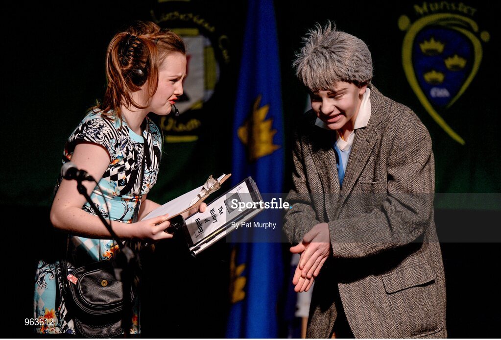 14 February 2015; The St. Dominic’s, Co. Roscommon, team of Cormac Miley, Ethan Conaughton, Michael feeley, Cian Dervin, Sean Kenny, Roisin Roddy, Keith Doyle and Conor Walsh, competing in the Leiriu competition during the All-Ireland Scór na nÓg Championship Finals 2015. Citywest Hotel, Saggart, Co. Dublin. Picture credit: Pat Murphy / SPORTSFILE