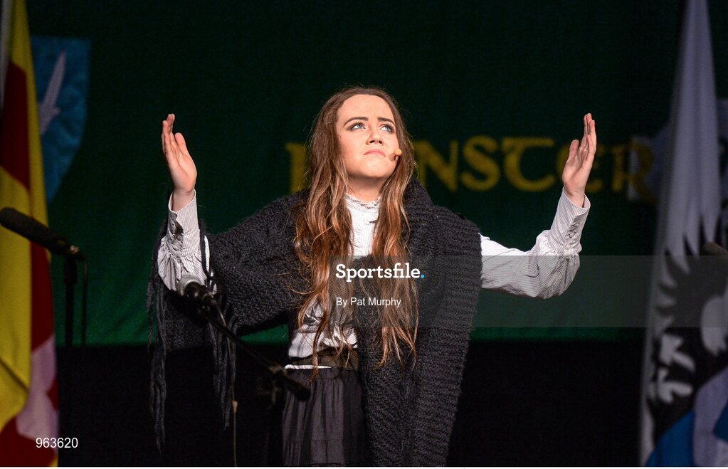 14 February 2015; The St. Patrick’s, Cullyhanna, Co. Armagh, team of Oran Murray, Colm Donnelly, Diarmaid Savage, Diarmaid Brecknell and Mary Donnelly, competing in the Leiriu competition during the All-Ireland Scór na nÓg Championship Finals 2015. Citywest Hotel, Saggart, Co. Dublin. Picture credit: Pat Murphy / SPORTSFILE