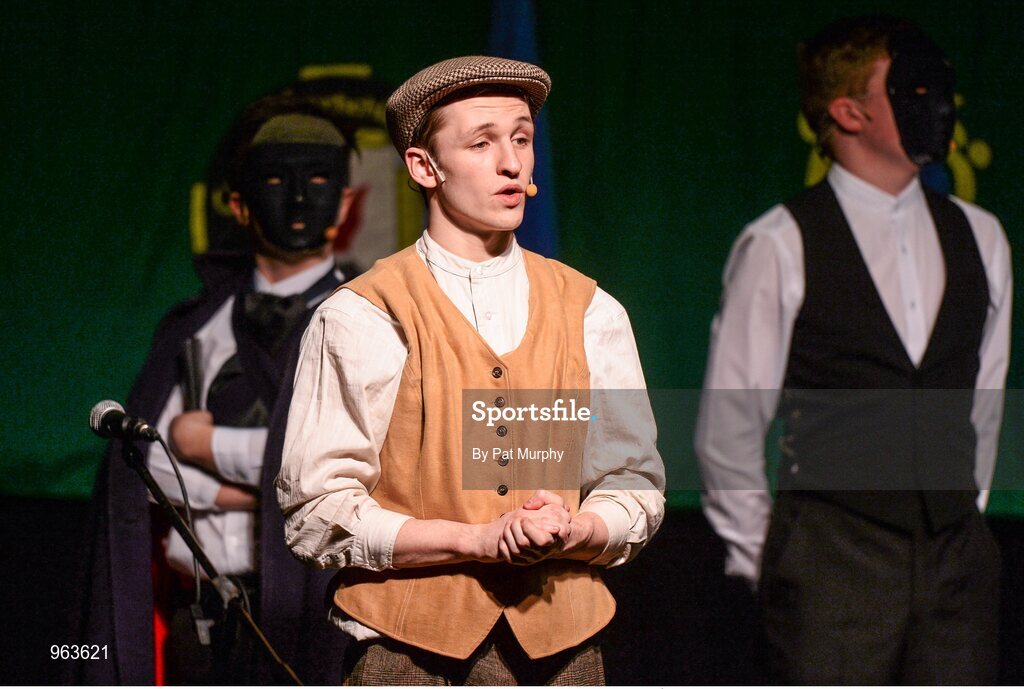 14 February 2015; The St. Patrick’s, Cullyhanna, Co. Armagh, team of Oran Murray, Colm Donnelly, Diarmaid Savage, Diarmaid Brecknell and Mary Donnelly, competing in the Leiriu competition during the All-Ireland Scór na nÓg Championship Finals 2015. Citywest Hotel, Saggart, Co. Dublin. Picture credit: Pat Murphy / SPORTSFILE