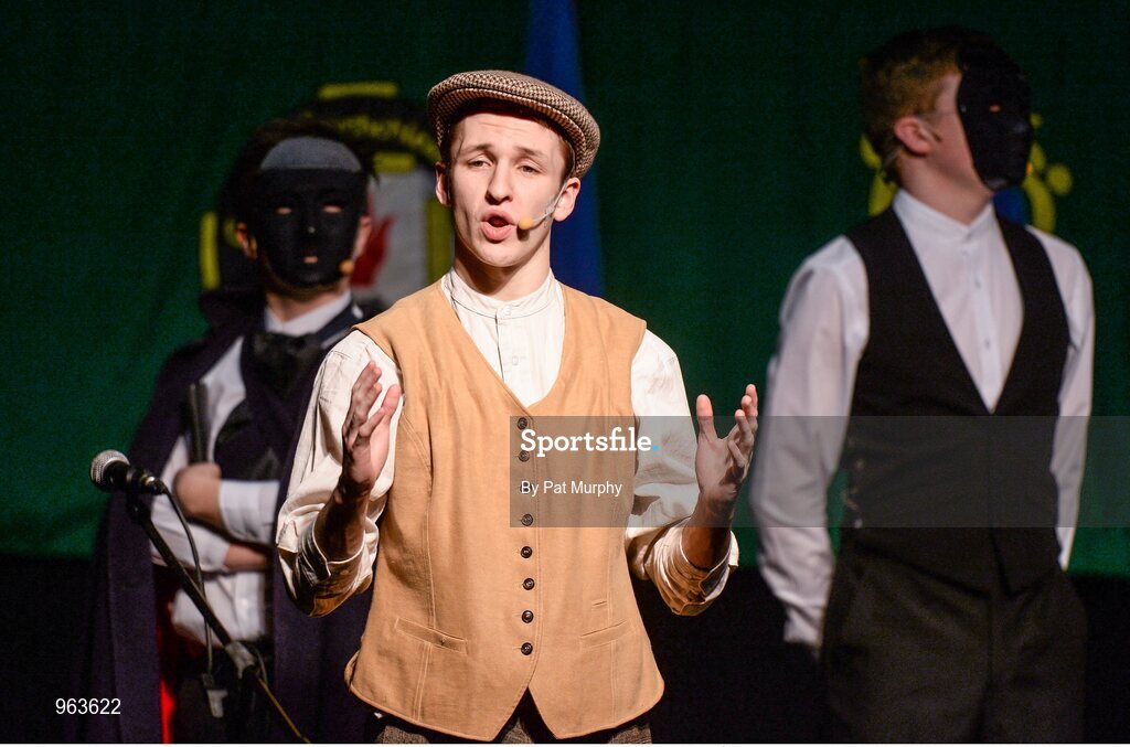 14 February 2015; The St. Patrick’s, Cullyhanna, Co. Armagh, team of Oran Murray, Colm Donnelly, Diarmaid Savage, Diarmaid Brecknell and Mary Donnelly, competing in the Leiriu competition during the All-Ireland Scór na nÓg Championship Finals 2015. Citywest Hotel, Saggart, Co. Dublin. Picture credit: Pat Murphy / SPORTSFILE
