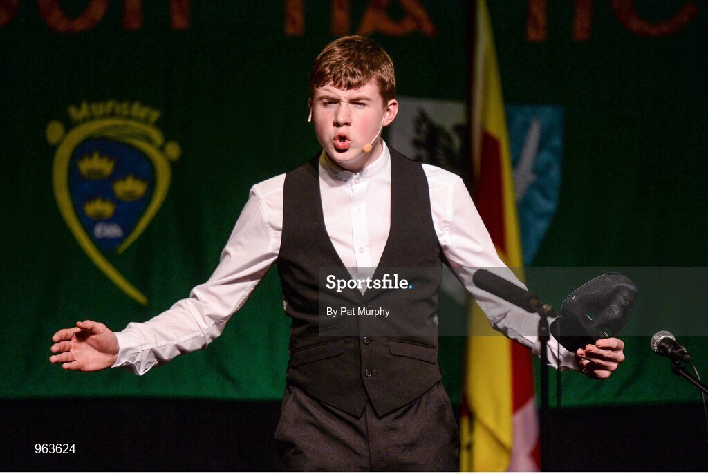 14 February 2015; The St. Patrick’s, Cullyhanna, Co. Armagh, team of Oran Murray, Colm Donnelly, Diarmaid Savage, Diarmaid Brecknell and Mary Donnelly, competing in the Leiriu competition during the All-Ireland Scór na nÓg Championship Finals 2015. Citywest Hotel, Saggart, Co. Dublin. Picture credit: Pat Murphy / SPORTSFILE