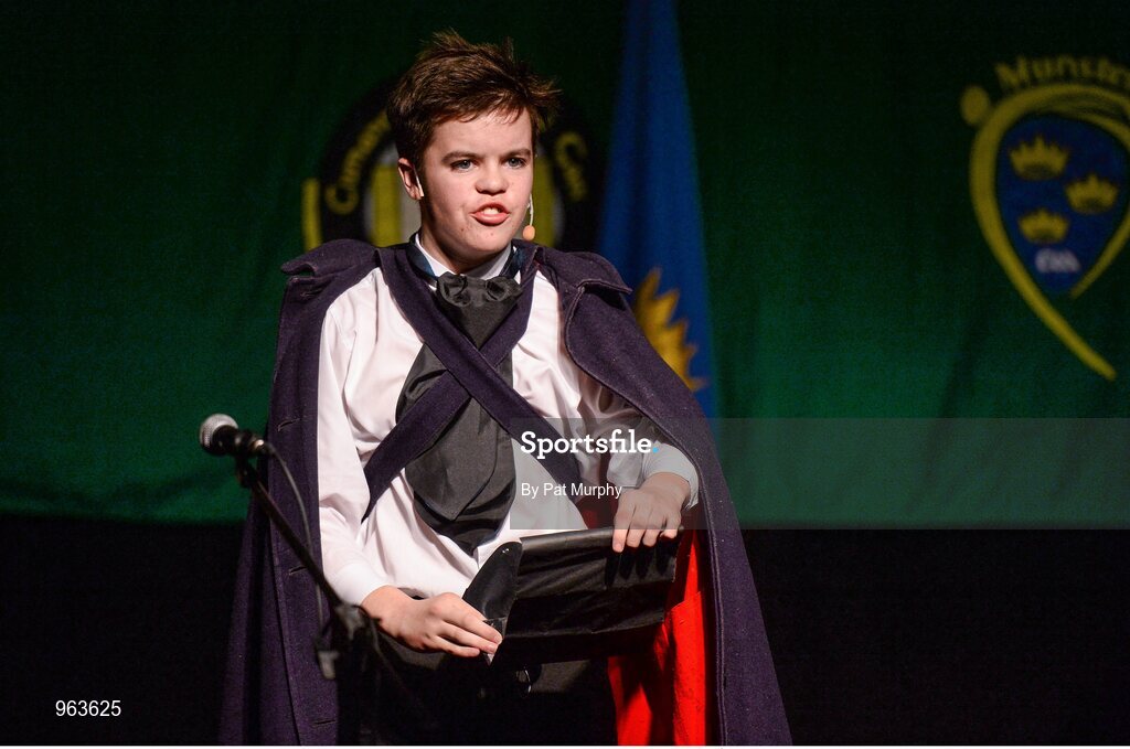 14 February 2015; The St. Patrick’s, Cullyhanna, Co. Armagh, team of Oran Murray, Colm Donnelly, Diarmaid Savage, Diarmaid Brecknell and Mary Donnelly, competing in the Leiriu competition during the All-Ireland Scór na nÓg Championship Finals 2015. Citywest Hotel, Saggart, Co. Dublin. Picture credit: Pat Murphy / SPORTSFILE