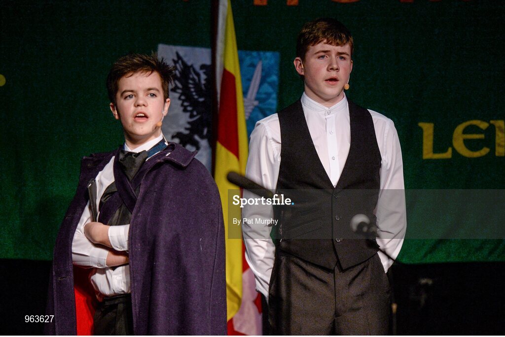 14 February 2015; The St. Patrick’s, Cullyhanna, Co. Armagh, team of Oran Murray, Colm Donnelly, Diarmaid Savage, Diarmaid Brecknell and Mary Donnelly, competing in the Leiriu competition during the All-Ireland Scór na nÓg Championship Finals 2015. Citywest Hotel, Saggart, Co. Dublin. Picture credit: Pat Murphy / SPORTSFILE