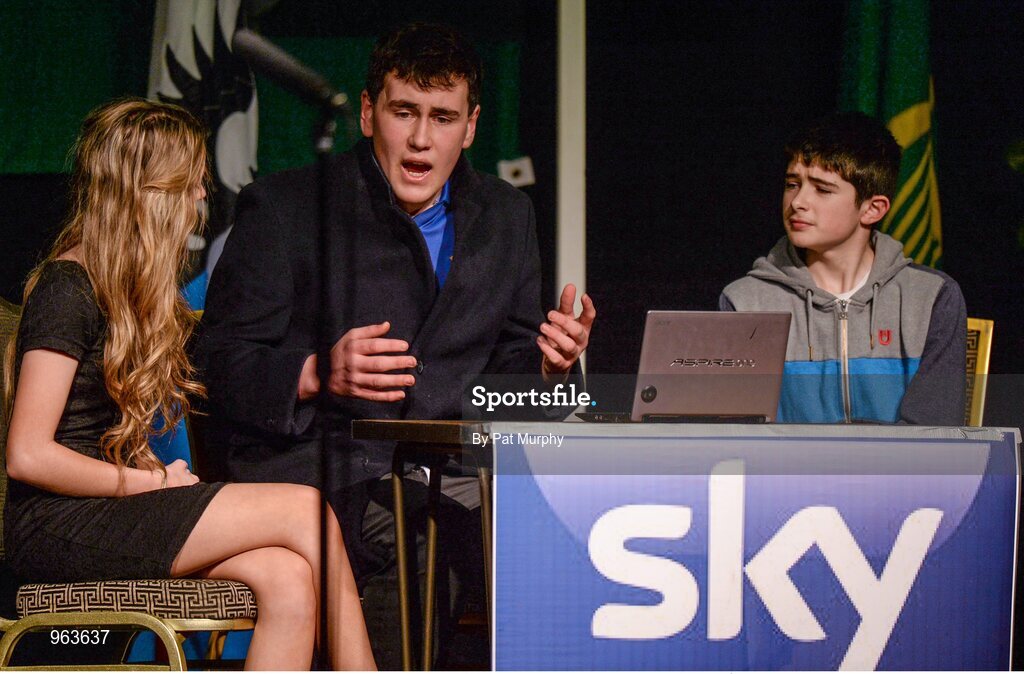 14 February 2015; The The Downs, Co. Westmeath, team of Paul Lynam, Tom Tuite, Donal Doherty, Matthew Cunningham, Niamh Rowan, Serena Wynne, Megan Keenaghan and Ruairi Shiel, competing in the Leiriu competition during the All-Ireland Scór na nÓg Championship Finals 2015. Citywest Hotel, Saggart, Co. Dublin. Picture credit: Pat Murphy / SPORTSFILE