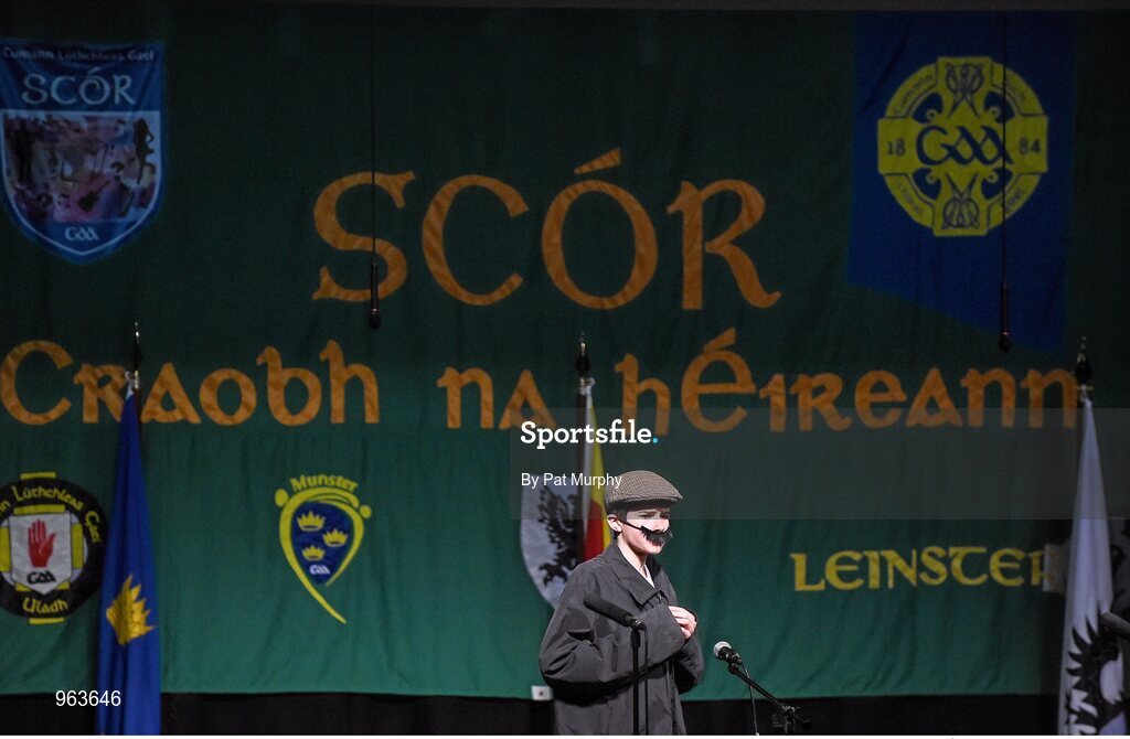 14 February 2015; The The Downs, Co. Westmeath, team of Paul Lynam, Tom Tuite, Donal Doherty, Matthew Cunningham, Niamh Rowan, Serena Wynne, Megan Keenaghan and Ruairi Shiel, competing in the Leiriu competition during the All-Ireland Scór na nÓg Championship Finals 2015. Citywest Hotel, Saggart, Co. Dublin. Picture credit: Pat Murphy / SPORTSFILE