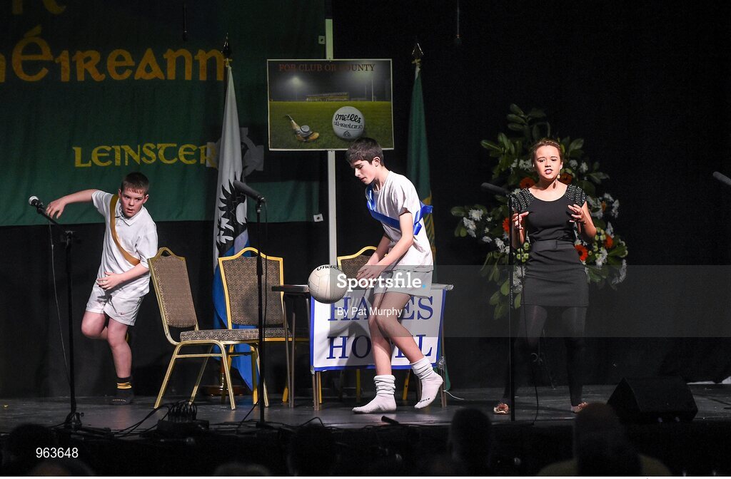 14 February 2015; The The Downs, Co. Westmeath, team of Paul Lynam, Tom Tuite, Donal Doherty, Matthew Cunningham, Niamh Rowan, Serena Wynne, Megan Keenaghan and Ruairi Shiel, competing in the Leiriu competition during the All-Ireland Scór na nÓg Championship Finals 2015. Citywest Hotel, Saggart, Co. Dublin. Picture credit: Pat Murphy / SPORTSFILE