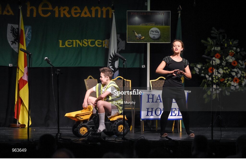 14 February 2015; The The Downs, Co. Westmeath, team of Paul Lynam, Tom Tuite, Donal Doherty, Matthew Cunningham, Niamh Rowan, Serena Wynne, Megan Keenaghan and Ruairi Shiel, competing in the Leiriu competition during the All-Ireland Scór na nÓg Championship Finals 2015. Citywest Hotel, Saggart, Co. Dublin. Picture credit: Pat Murphy / SPORTSFILE