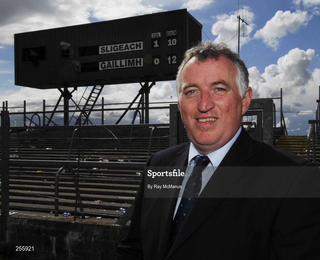 8 July 2007; Connaught Council President Lauri Quinn, who hails from Sligo, stands in front of the score board. Bank of Ireland Connacht Senior Football Championship Final, Galway v Sligo, Dr. Hyde Park, Roscommon. Picture credit: Ray McManus / SPORTSFILE