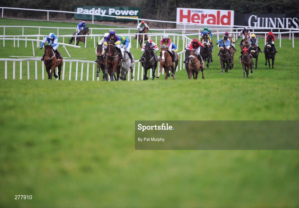 31 December 2007; The runners and riders make their way towards the last during the Martinstown Opportunity Handicap Hurdle. Punchestown Races, Punchestown Racecourse, Co. Kildare. Picture credit; Pat Murphy / SPORTSFILE