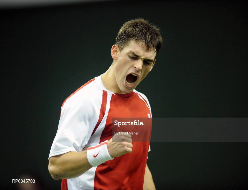 31 December 2007; James McGee celebrates at the end of the game after victory over Colin O'Brien. David Lloyd Riverview National Indoor Tennis Championships 2007, Men's Singles final, James McGee.v.Colin O'Brien, David Lloyd Riverview, Clonskeagh, Dublin. Picture credit: David Maher / SPORTSFILE
