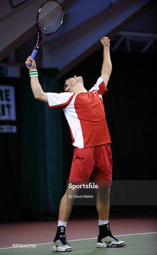31 December 2007; James McGee celebrates at the end of the game after victory over Colin O'Brien. David Lloyd Riverview National Indoor Tennis Championships 2007, Men's Singles Final, James McGee.v.Colin O'Brien, David Lloyd Riverview, Clonskeagh, Dublin. Picture credit: David Maher / SPORTSFILE