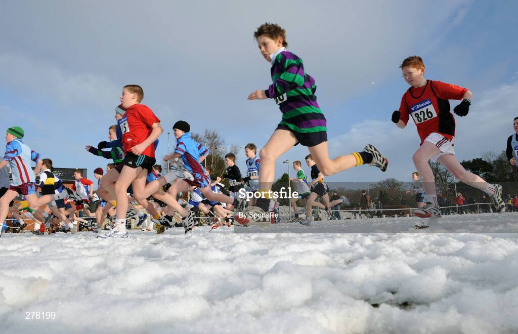 5 January 2008; Athletes in the Boys Under 13's race in the snow during the Belfast International Cross Country. Stormont Estate, Belfast, Co. Antrim. Picture credit; Paul Mohan / SPORTSFILE