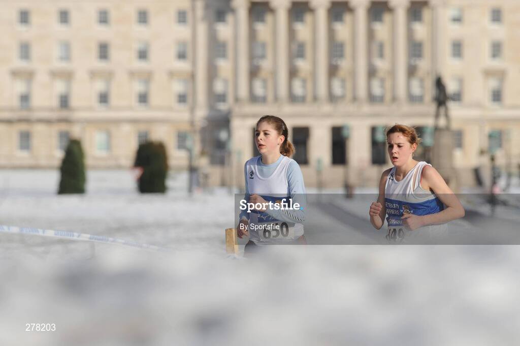 5 January 2008; Victoria Budd, left, and Emily Fitzhugh from Westbury Harriers in action during the Girls Under 15 Race in the Belfast International Cross Country. Stormont Estate, Belfast, Co. Antrim. Picture credit; Paul Mohan / SPORTSFILE