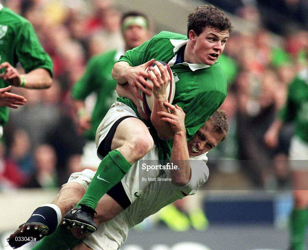 5 February 2000; Brian O'Driscoll, Ireland, is tackled by Mike Tindall, England. Six Nations Rugby International, England v Ireland, Twickenham, London, England. Picture credit: Matt Browne / SPORTSFILE