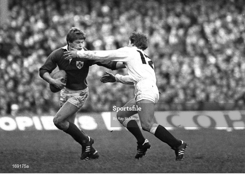 6 February 1982; Trevor Ringland, Ireland, in action against England. Five Nations Rugby Championship, England v Ireland, Twickenham, London England. Picture credit: Ray McManus / SPORTSFILE