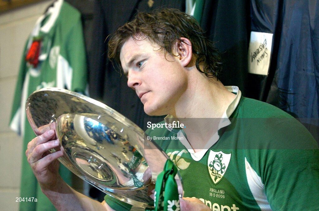 18 March 2006; Ireland captain Brian O'Driscoll with the Triple Crown after the game. RBS 6 Nations 2006, England v Ireland, Twickenham,  England. Picture credit: Brendan Moran / SPORTSFILE