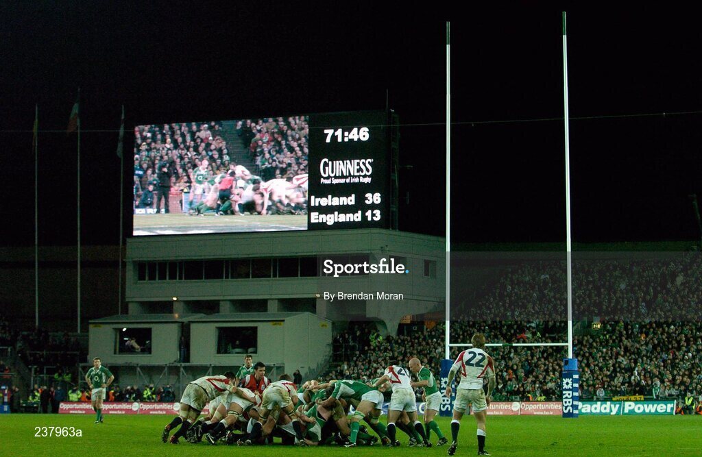 24 February 2007; A general view of rugby at Croke Park as the Ireland and England packs engage in a scrum during the RBS Six Nations Rugby Championship match between Ireland and England at Croke Park in Dublin. Photo by Brendan Moran/Sportsfile