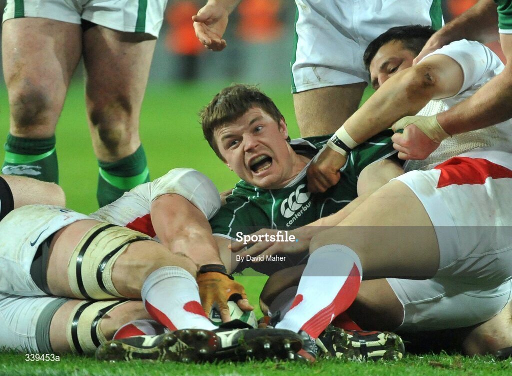 28 February 2009; Ireland's Brian O'Driscoll goes over to score his side's first try. RBS Six Nations Rugby Championship, Ireland v England, Croke Park, Dublin. Picture credit: David Maher / SPORTSFILE