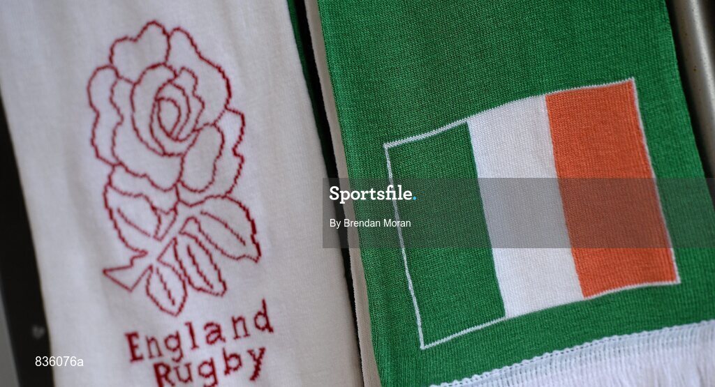 22 February 2014; Merchandise showing an Irish tricolour and an English rose on display at the game. RBS Six Nations Rugby Championship, England v Ireland. Twickenham Stadium, Twickenham, London, England. Picture credit: Brendan Moran / SPORTSFILE