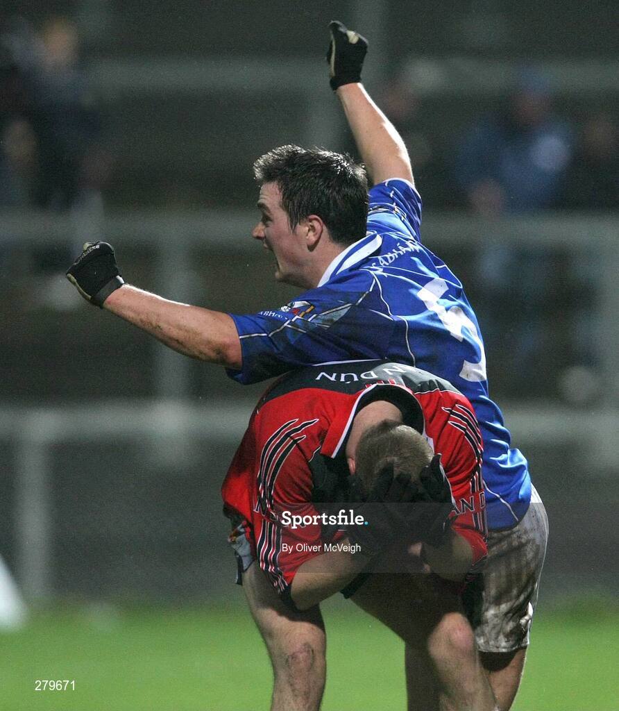 21 January 2008; Cavan's John McCutcheon turns to celebrate after scoring his side's second goal as Down's Kevin McGuigan holds his head in despair. McKenna Cup semi-final, Down v Cavan, Paric Esler, Newry, Co. Down. Picture credit; Oliver McVeigh / SPORTSFILE