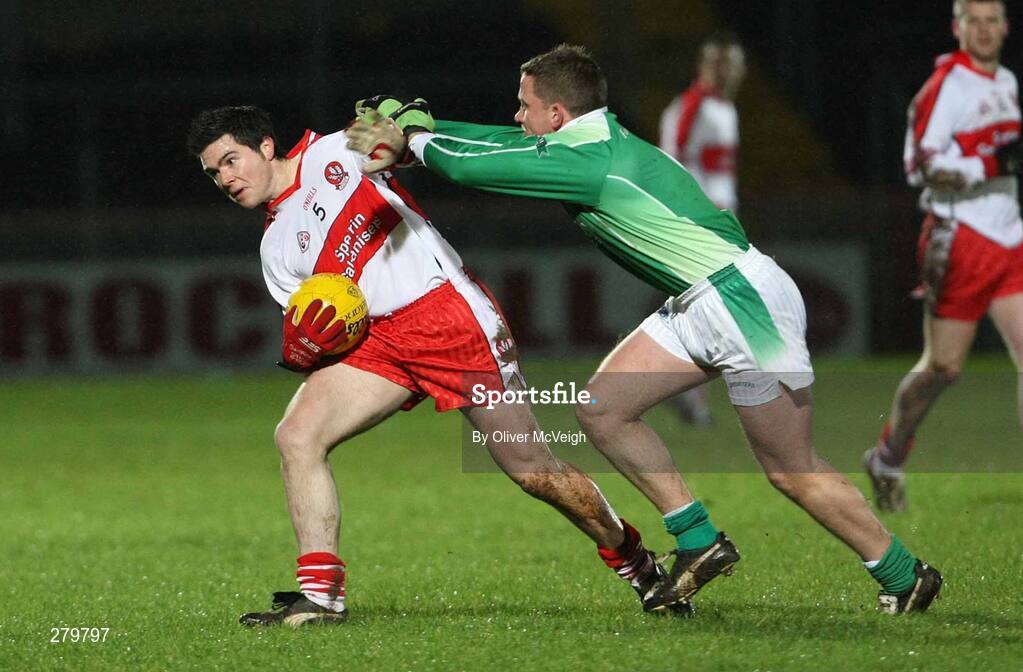 23 January 2008; Michael McBride, Derry, in action against Shane McDermott, Fermanagh. McKenna Cup semi-final, Derry v Fermanagh, Healy Park, Omagh, Co. Tyrone. Picture credit; Oliver McVeigh / SPORTSFILE