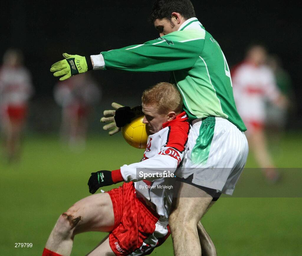 23 January 2008; Colin Devlin, Derry, in action against Declan O'Reilly, Fermanagh. McKenna Cup semi-final, Derry v Fermanagh, Healy Park, Omagh, Co. Tyrone. Picture credit; Oliver McVeigh / SPORTSFILE