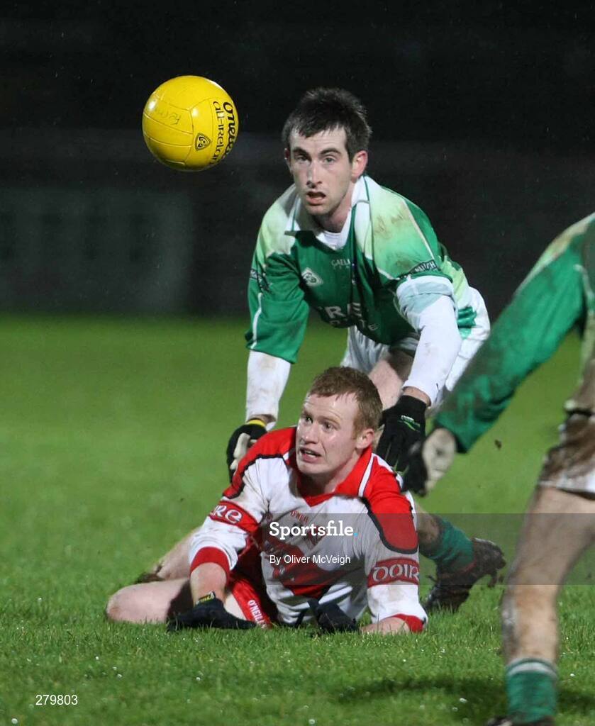 23 January 2008; Cathal O'Kane, Derry, in action against Ciaran McElroy, Fermanagh. McKenna Cup semi-final, Derry v Fermanagh, Healy Park, Omagh, Co. Tyrone. Picture credit; Oliver McVeigh / SPORTSFILE