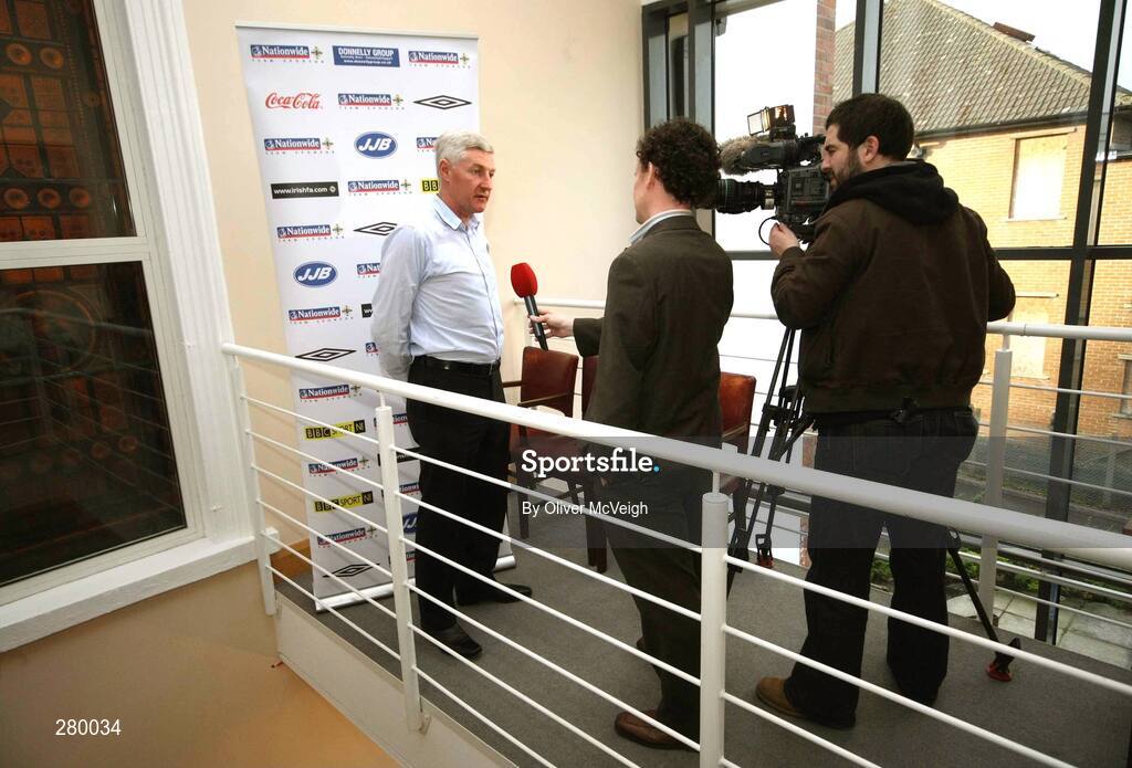25 January 2008; Northern Ireland manager Nigel Worthington is interviewed for TV after announcing the squad for their forthcoming friendly against Bulgaria. IFA Headquarters, Windsor Avenue, Belfast. Picture Credit: Oliver McVeigh / SPORTSFILE