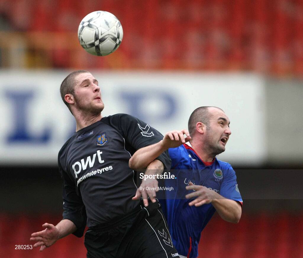 26 January 2008; Iain Latimer, Armagh City, in action against Paul McAreavey, Linfield. Carnegie Premier League, Linfield v Armagh City, Windsor Park, Belfast, Co Antrim. Picture credit; Oliver McVeigh / SPORTSFILE