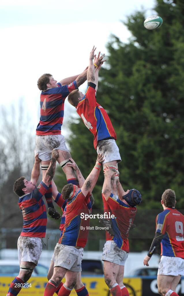 26 January 2008; Alan Trenier, Clontarf, wins possession in the lineout against David Foley, UL Bohemians. AIB League Division 1, Clontarf v UL Bohemians, Castle Ave, Clontarf, Dublin. Picture credit; Matt Browne / SPORTSFILE