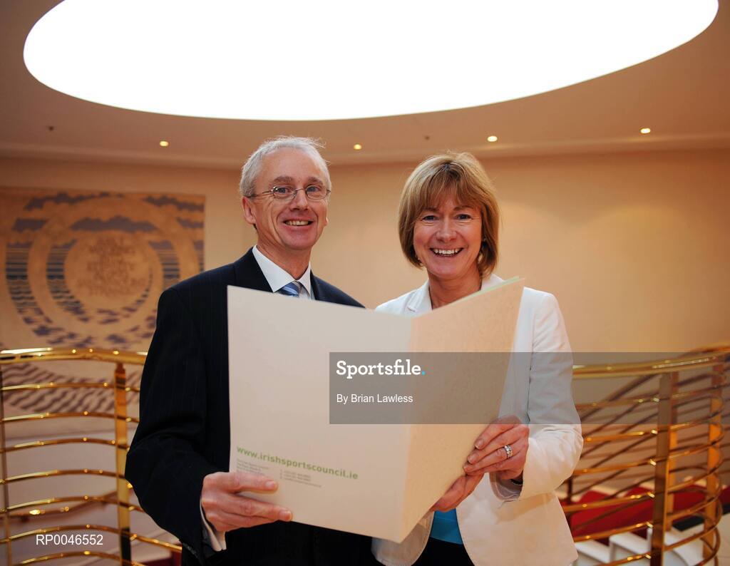 24 January 2008; John Treacy, CEO of the Irish Sports Council, left, with Mary Davis, CEO Special Olympics Ireland, at the announcement of details of the Irish Sports Council Budget for 2008. The wide range of Irish sports, from angling to volleyball, gathered today to hear the Minister for Arts, Sport and Tourism, Mr. Seamus Brennan T.D. announce Ä13.5 million in funding for governing bodies for 2008. Conrad Dublin Hotel, Earlsfort Terrace, Dublin. Picture credit: Brian Lawless / SPORTSFILE