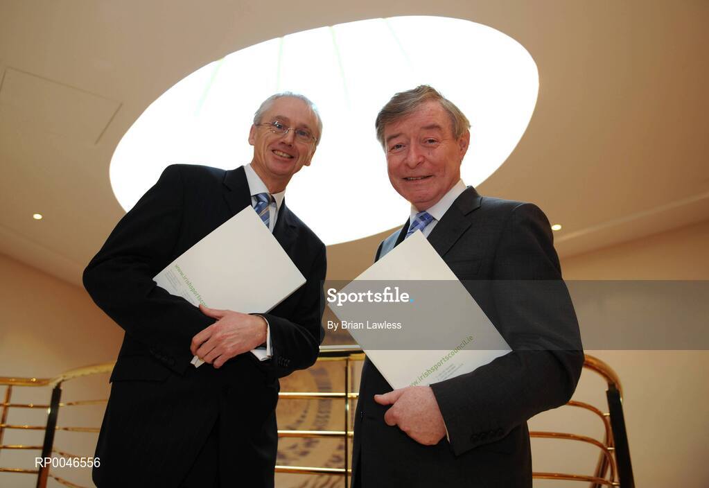 24 January 2008; Minister for Arts, Sport and Tourism, Mr. Seamus Brennan T.D., in conversation with CEO of the Irish Sports Council John Treacy, at the announcement of details of the Irish Sports Council Budget for 2008. The wide range of Irish sports, from angling to volleyball, gathered today to hear the Minister for Arts, Sport and Tourism, Mr. Seamus Brennan T.D. announce Ä13.5 million in funding for governing bodies for 2008. Conrad Dublin Hotel, Earlsfort Terrace, Dublin. Picture credit: Brian Lawless / SPORTSFILE