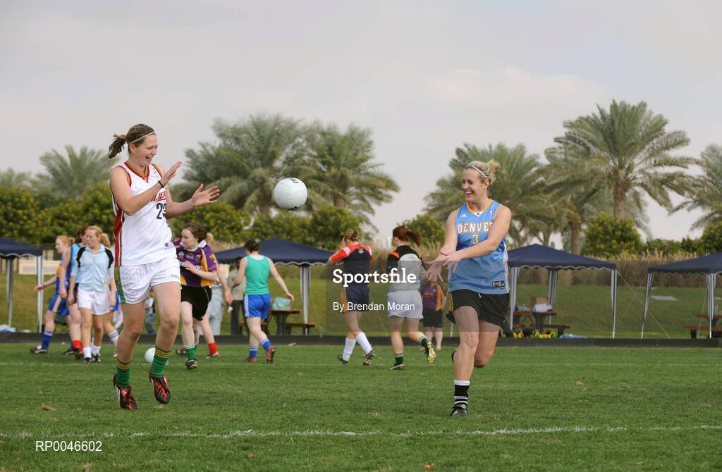 25 January 2008; Grainne Nulty, Meath, takes a pass from Brid Stack, Cork, during squad training. O'Neills/TG4 Ladies Gaelic Football All Star Tour 2007, Dubai Polo and Equestrian Club, Dubai, United Arab Emirates. Picture credit: Brendan Moran / SPORTSFILE  *** Local Caption ***