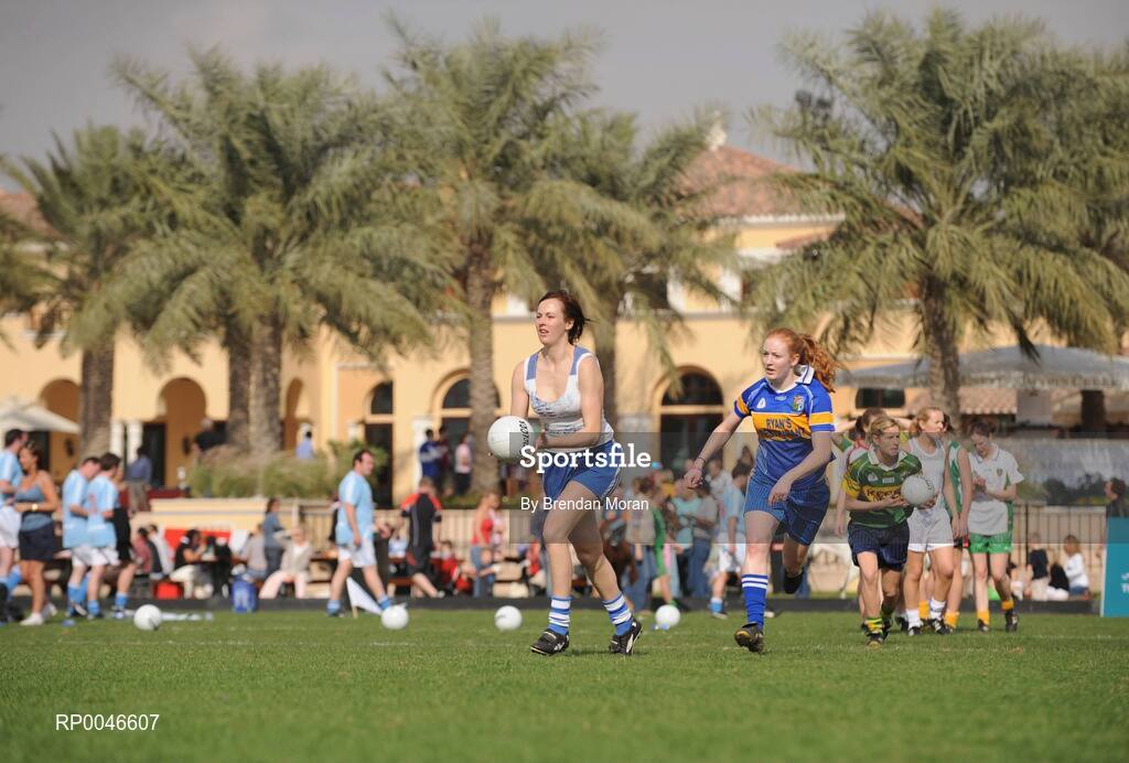 25 January 2008; Mary O'Donnell, Waterford, in action against Patricia Fogarty, Laois, during squad training. O'Neills/TG4 Ladies Gaelic Football All Star Tour 2007, Dubai Polo and Equestrian Club, Dubai, United Arab Emirates. Picture credit: Brendan Moran / SPORTSFILE  *** Local Caption ***