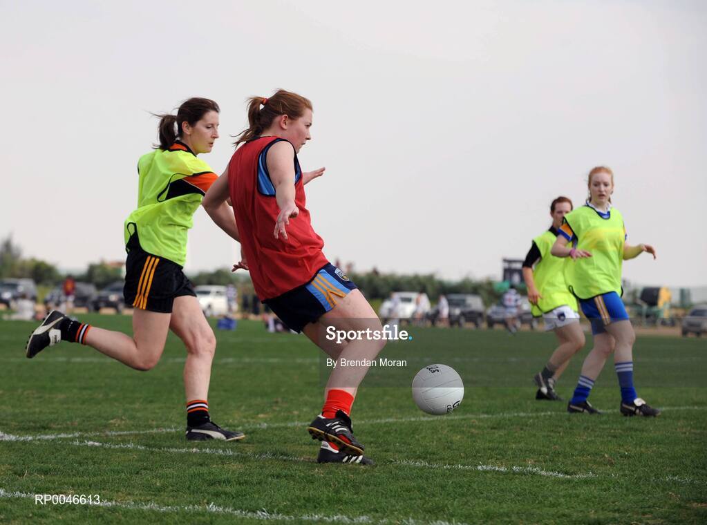 25 January 2008; Rena Buckley, Cork and 2007 Allstars, in action against Bronagh O'Donnell, Armagh and 2006 Allstars, during squad training. O'Neills/TG4 Ladies Gaelic Football All Star Tour 2007, Dubai Polo and Equestrian Club, Dubai, United Arab Emirates. Picture credit: Brendan Moran / SPORTSFILE  *** Local Caption ***