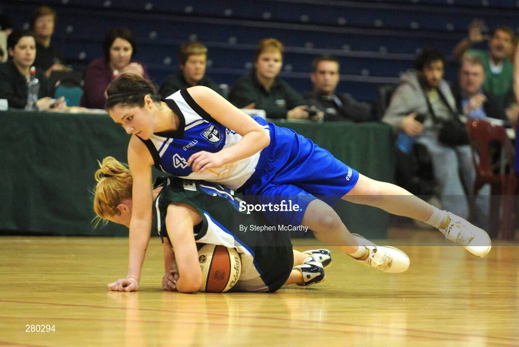 26 January 2008; Beth Meaney, Meteors, in action against Orla O'Reilly, Team Montenotte Hotel Cork. Women's U-20 National Cup Final 2008, Team Montenotte Hotel Cork v Meteors, National Basketball Arena, Tallaght, Dublin. Picture credit: Stephen McCarthy / SPORTSFILE *** Local Caption ***