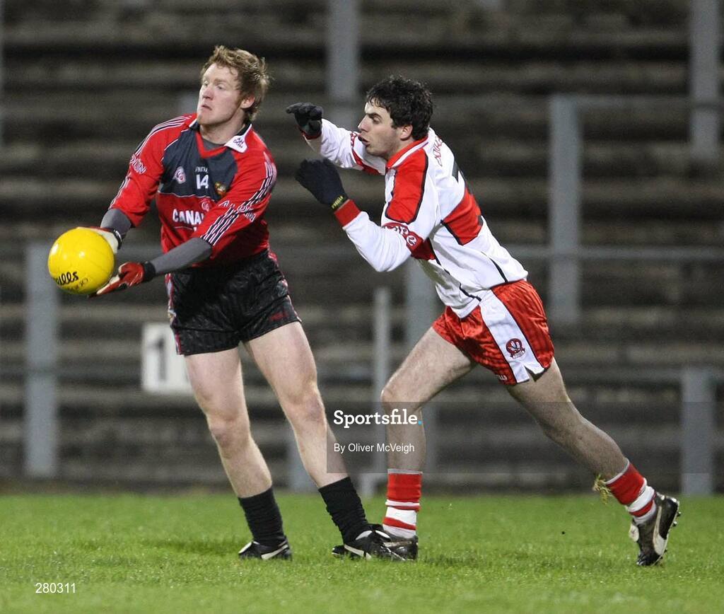 26 January 2008; Cathal Magee, Down, in action against Liam Hinphey, Derry. Dr. McKenna Cup Final, Derry v Down, Casement Park, Belfast, Co. Antrim. Picture credit: Oliver McVeigh / SPORTSFILE