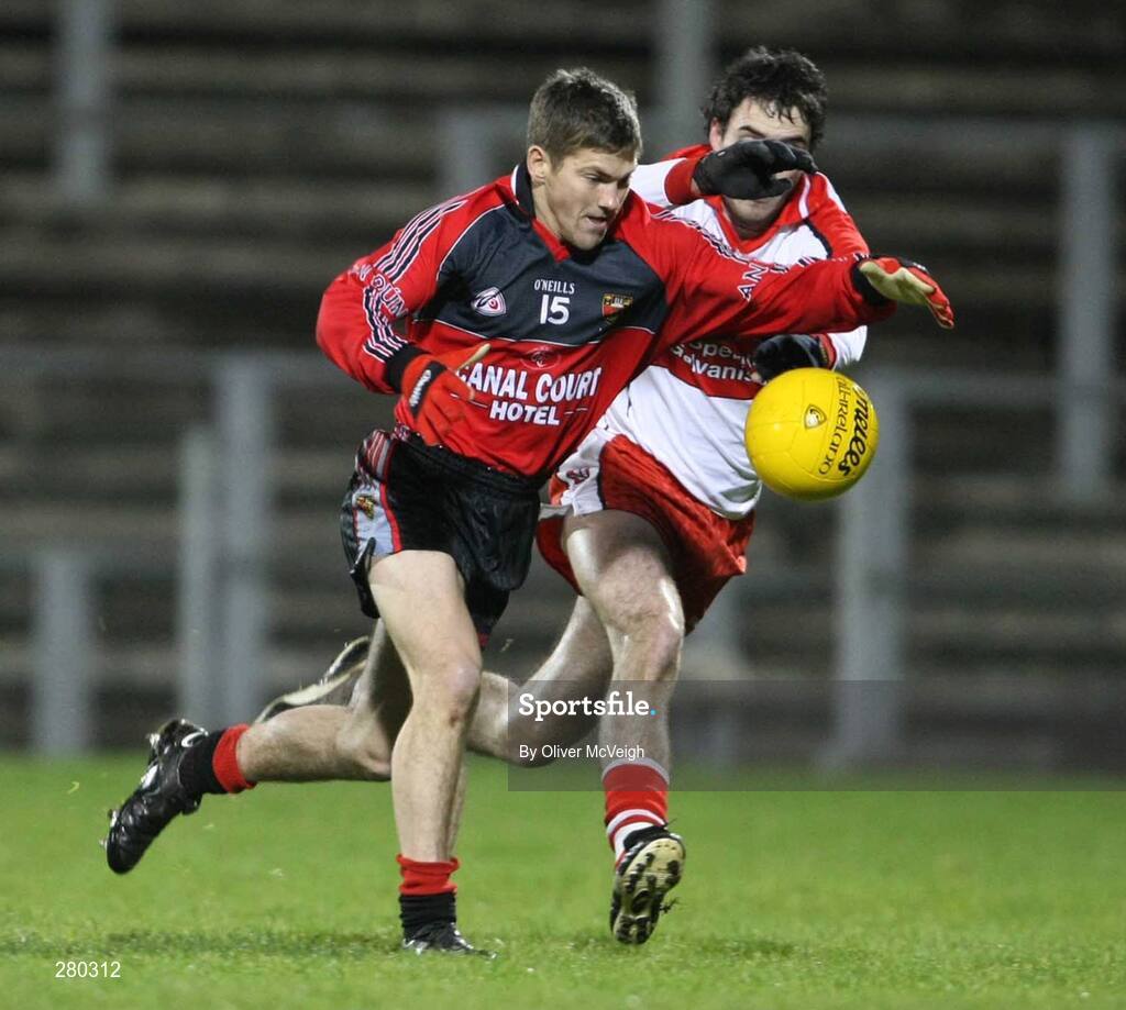 26 January 2008; Ronan Sexton, Down, in action against Liam Hinphey, Derry. Dr. McKenna Cup Final, Derry v Down, Casement Park, Belfast, Co. Antrim. Picture credit: Oliver McVeigh / SPORTSFILE