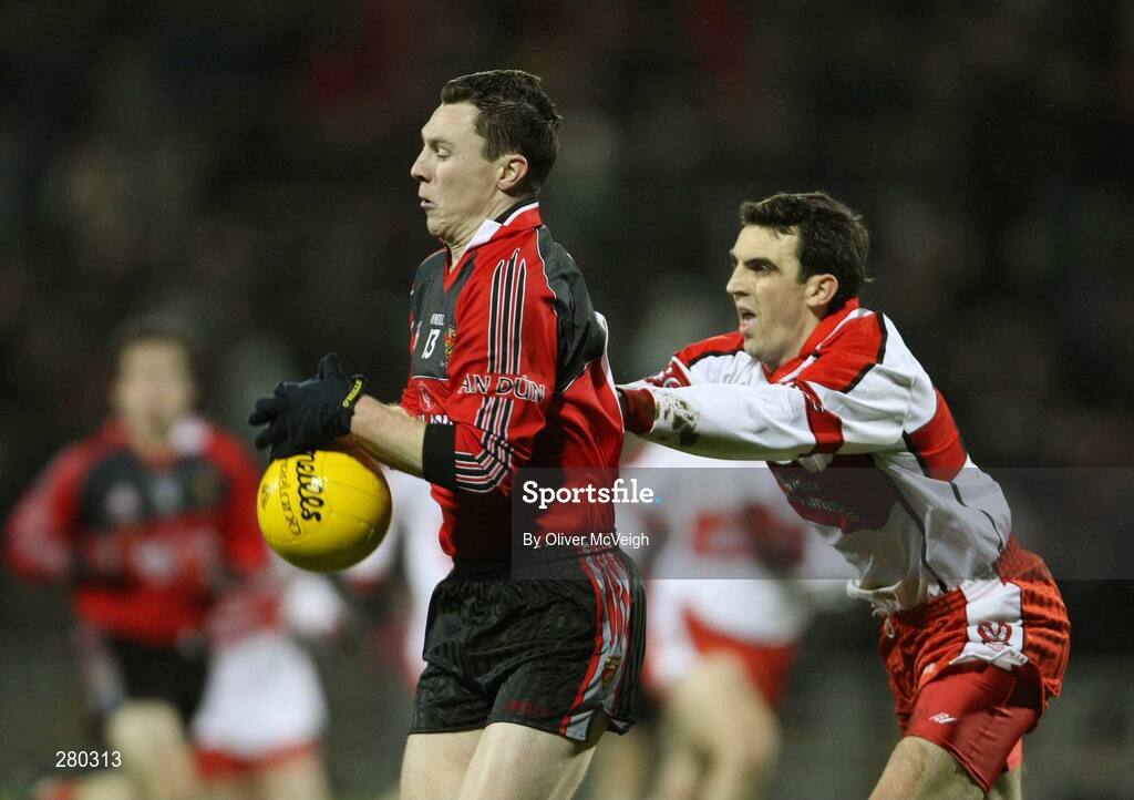 26 January 2008; John Clarke, Down, in action against Kevon McGuckin, Derry. Dr. McKenna Cup Final, Derry v Down, Casement Park, Belfast, Co. Antrim. Picture credit: Oliver McVeigh / SPORTSFILE