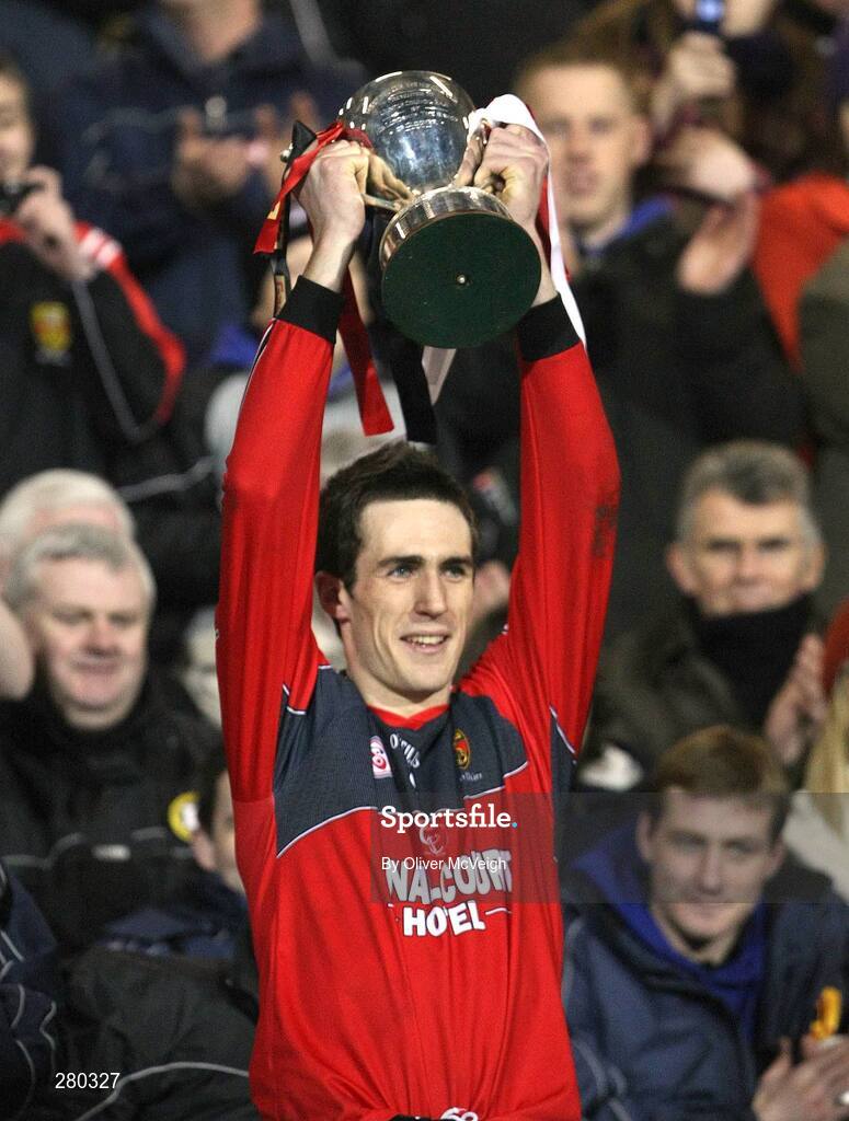 26 January 2008; Down captain Dan Gordon holds aloft the Dr. McKenna Cup. Gaelic Life, Dr. McKenna Cup Final, Derry v Down, Casement Park, Belfast, Co. Antrim. Picture credit: Oliver McVeigh / SPORTSFILE