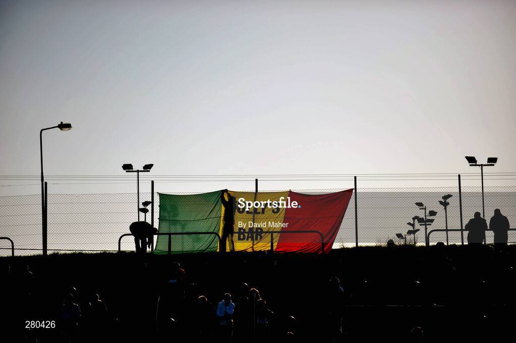 27 January 2008; Carlow supporters hang up their flags before the start of the game against Dublin. O'Byrne cup semi-final replay, Carlow v Dublin, Dr. Cullen Park, Carlow. Picture credit: David Maher / SPORTSFILE