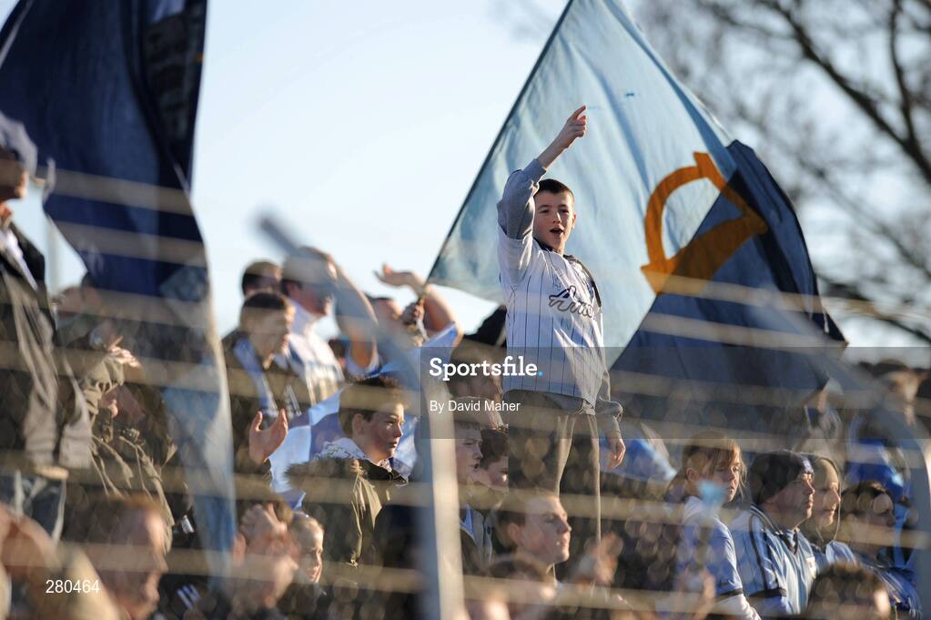 27 January 2008; A Dublin supporter cheers on his team during the game. O'Byrne cup semi-final replay, Carlow v Dublin, Dr. Cullen Park, Carlow. Picture credit: David Maher / SPORTSFILE