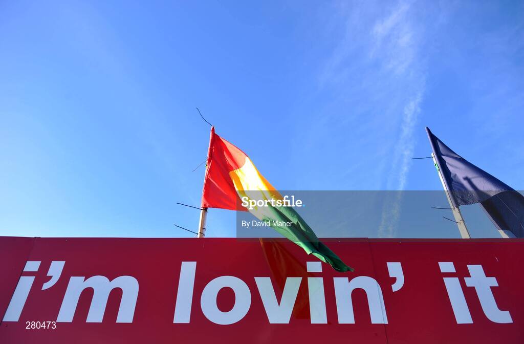 27 January 2008; Carlow and Dublin flags flying over a sign at Dr.Cullen Park.. O'Byrne cup semi-final replay, Carlow v Dublin, Dr. Cullen Park, Carlow. Picture credit: David Maher / SPORTSFILE