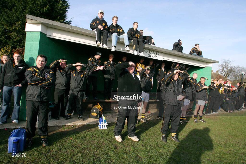 27 January 2008; The Crossmaglen Rangers substitutes and mentors watch the game from the dugout. AIB All-Ireland Club Football Championship Quarter-Final, Tir Chonaill Gaels v Crossmaglen Rangers, Emerald Gaelic Grounds, Ruislip, London, England. Picture credit: Oliver McVeigh / SPORTSFILE