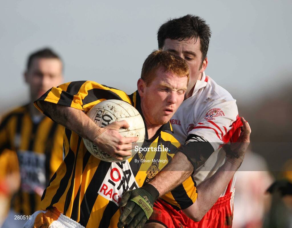 27 January 2008; Michael McNamee, Crossmaglen Rangers,  in action against Hughie Cunningham, Tir Chonaill Gaels. AIB All-Ireland Club Football Championship Quarter-Final, Tir Chonaill Gaels v Crossmaglen Rangers, Emerald Gaelic Grounds, Ruislip, London, England. Picture credit: Oliver McVeigh / SPORTSFILE