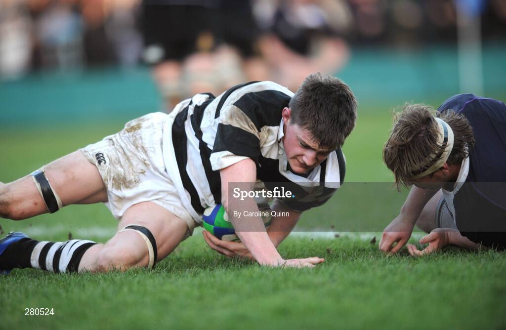 27 January 2008; Luke Mangan, Belvedere College, goes over to score his side's first try. Leinster Schools Senior Cup, 1st Round, Terenure College v Belvedere College, Donnybrook, Dublin. Picture credit; Caroline Quinn / SPORTSFILE *** Local Caption ***