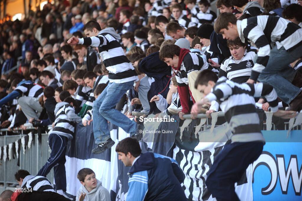 27 January 2008; Belvedere College fans jump the rails of the new stand to run onto the pitch. Leinster Schools Senior Cup, 1st Round, Terenure College v Belvedere College, Donnybrook, Dublin. Picture credit; Caroline Quinn / SPORTSFILE *** Local Caption ***