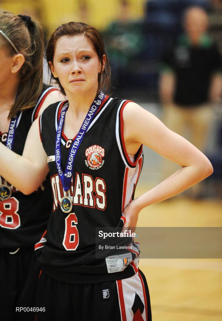 29 January 2008; A dejected Maura Conroy, Presentation Castleisland, after the match. U16A Girls, All-Ireland Schools Basketball Cup Final, Presentation Castleisland, Kerry v Calasanctius Oranmore, Galway, National Basketball Arena, Tallaght, Dublin. Picture credit: Brian Lawless / SPORTSFILE