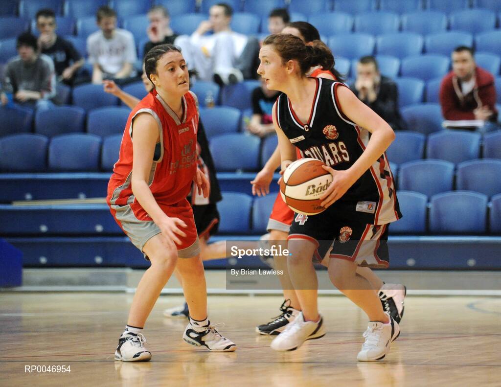 29 January 2008; Cait Lynch, Presentation Castleisland, in action against Ailish O'Reilly, Calasanctius Oranmore. U16A Girls, All-Ireland Schools Basketball Cup Final, Presentation Castleisland, Kerry v Calasanctius Oranmore, Galway, National Basketball Arena, Tallaght, Dublin. Picture credit: Brian Lawless / SPORTSFILE