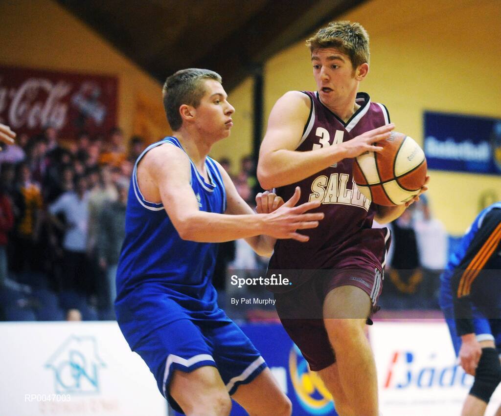 30 January 2008; Lorcan Gregorian, De La Salle Churchtown, in action against John Kerr, Heywood Community School. U19C Boys, All-Ireland Schools Basketball Cup Final, Heywood Community School, Laois v De La Salle Churchtown, Dublin, National Basketball Arena, Tallaght, Dublin. Picture credit: Pat Murphy / SPORTSFILE